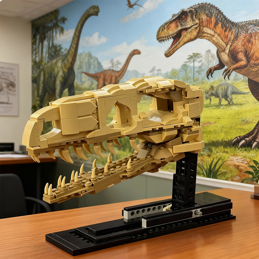 Fossil Replica Display - MOC Velociraptor Fossil Skull Skeleton Model